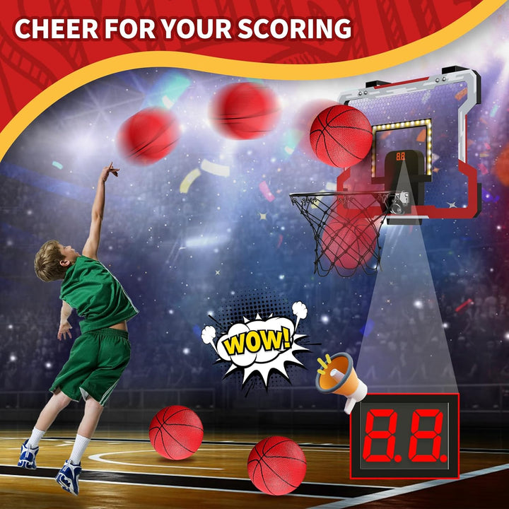 HYES Mini Basketballkorb für Kinder, Basketballkorb Set für Zimmer Basketball Set Mit LED-Licht, 3 B