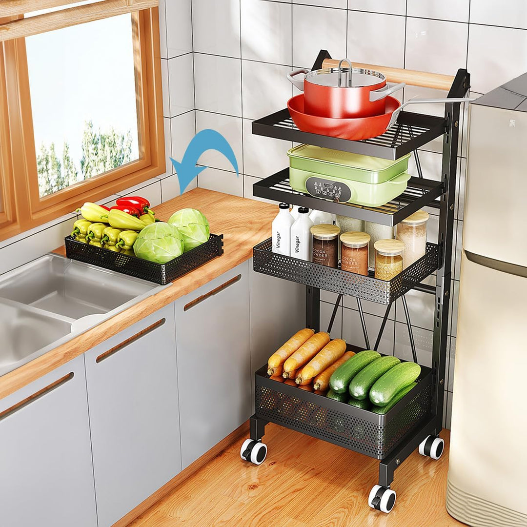 Heikoeco® Servierwagen Küchenwagen mit Rollen, Gemüseregal Metall, Obst Aufbewahrung, Rollwagen Allz