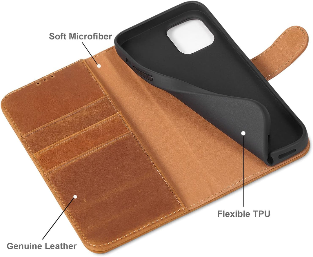 LENSUN Echtleder Hülle für iPhone 12 Pro Max, Handyhülle [Echtes Leder][Magnetverschluss][RFID Schut