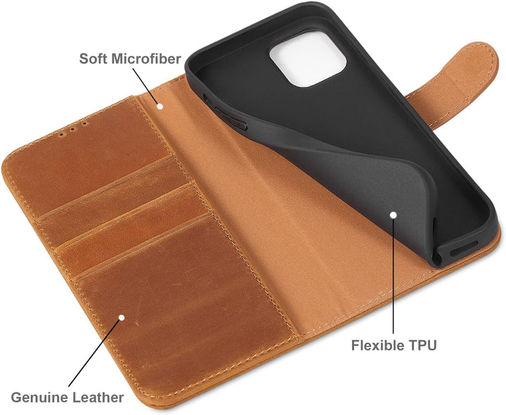 LENSUN Echtleder Hülle für iPhone 12 Pro Max, Handyhülle [Echtes Leder][Magnetverschluss][RFID Schut