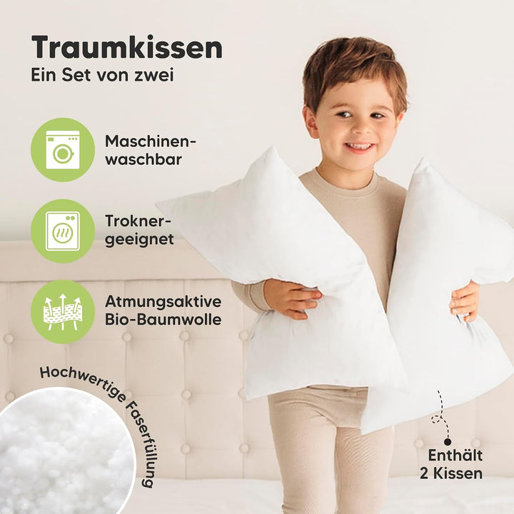 2er Pack Kleinkind Kissen 33 x 45 cm - Weich Bio Baumwolle Kissen Kinder - Kleinkind Kopfkissen Zum