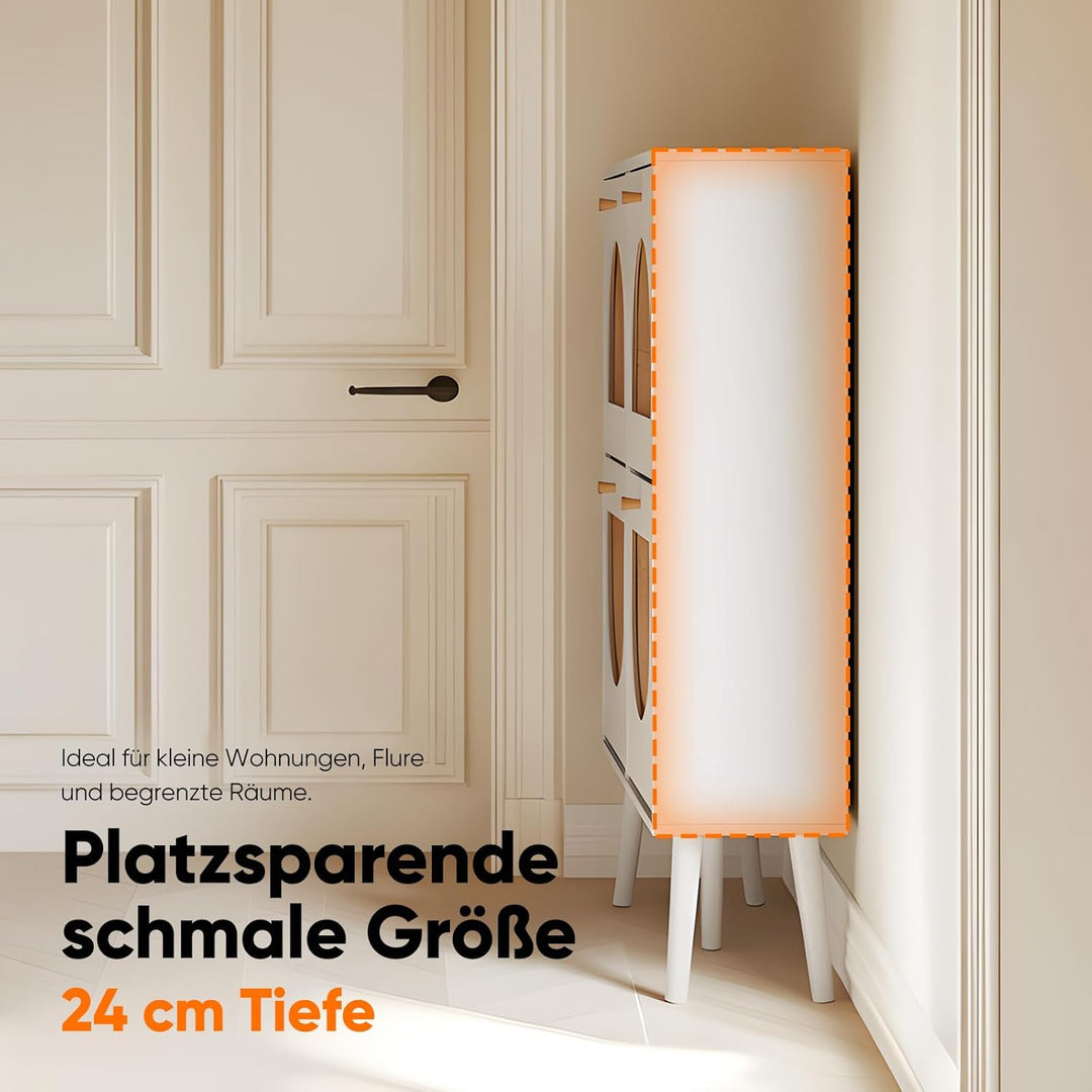 HOKEEPER Schuhschrank Schmal, Schuhregal mit 4 Klappen, Schuhkipper mit Verstellbar, Shoe Cabinet Ho