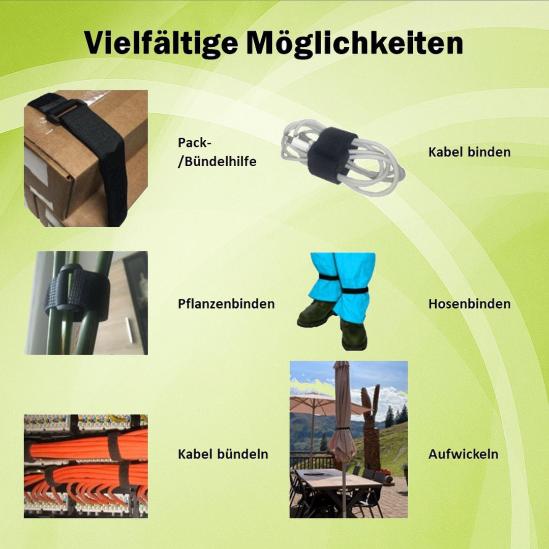 4x Klett-Kabelbinder 30cm schwarz mit Rutschstopp und Schnalle, ideal als Klett für Fahrrad oder Ski