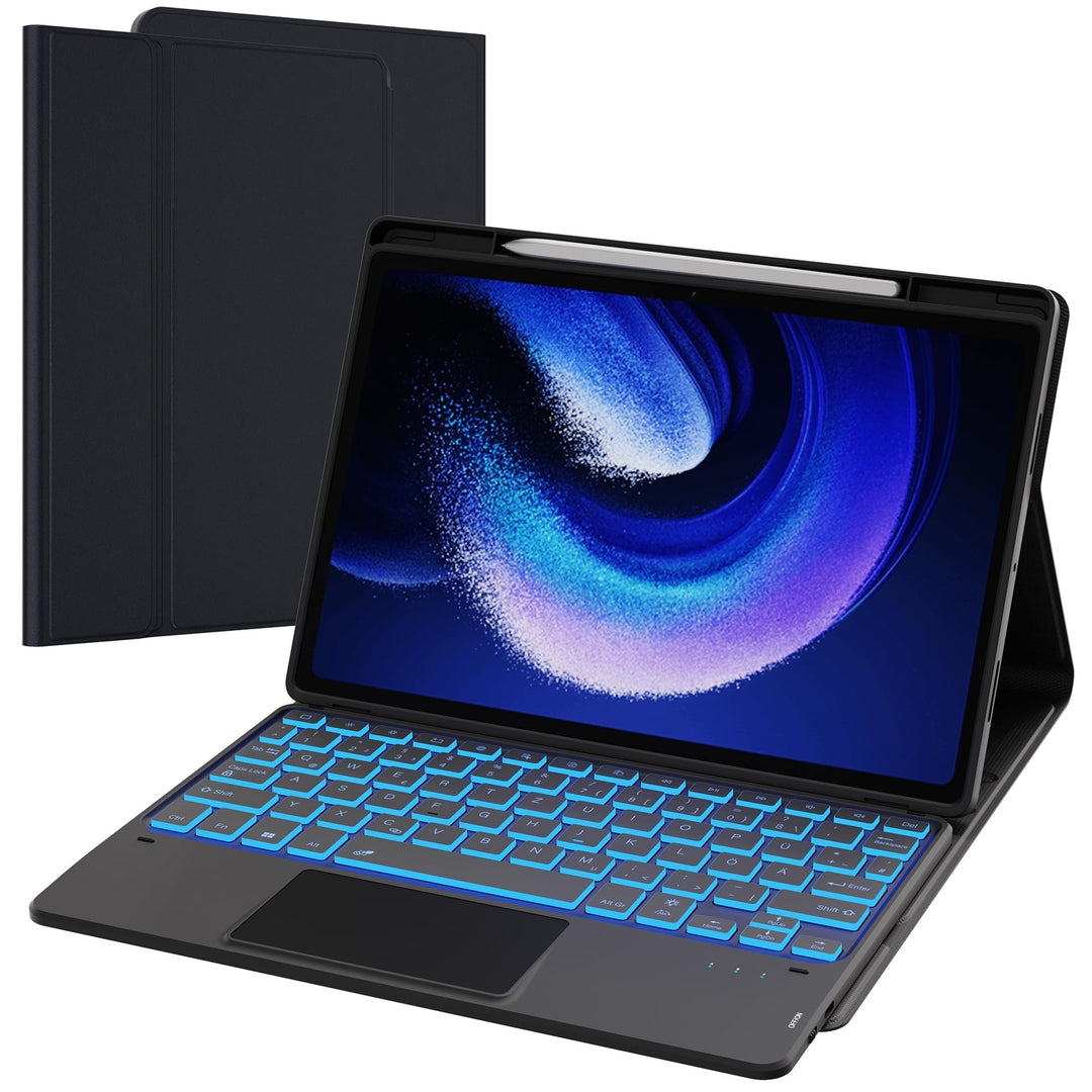 für Xiaomi Pad 6/Pad 6 Pro 11 Zoll Hülle mit Tastatur : 7-Farbiger Beleuchtung, Smart Touchpad, Abne
