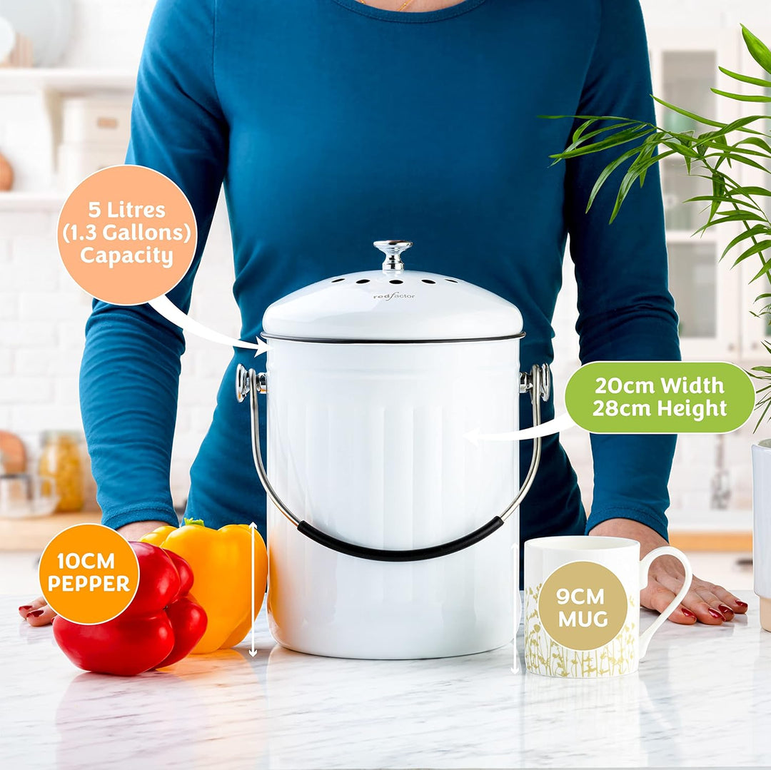 RED FACTOR Premium Kompostbehälter Küche Aus Edelstahl Geruchlos - Bio Mülleimer - Inklusive Kostenl