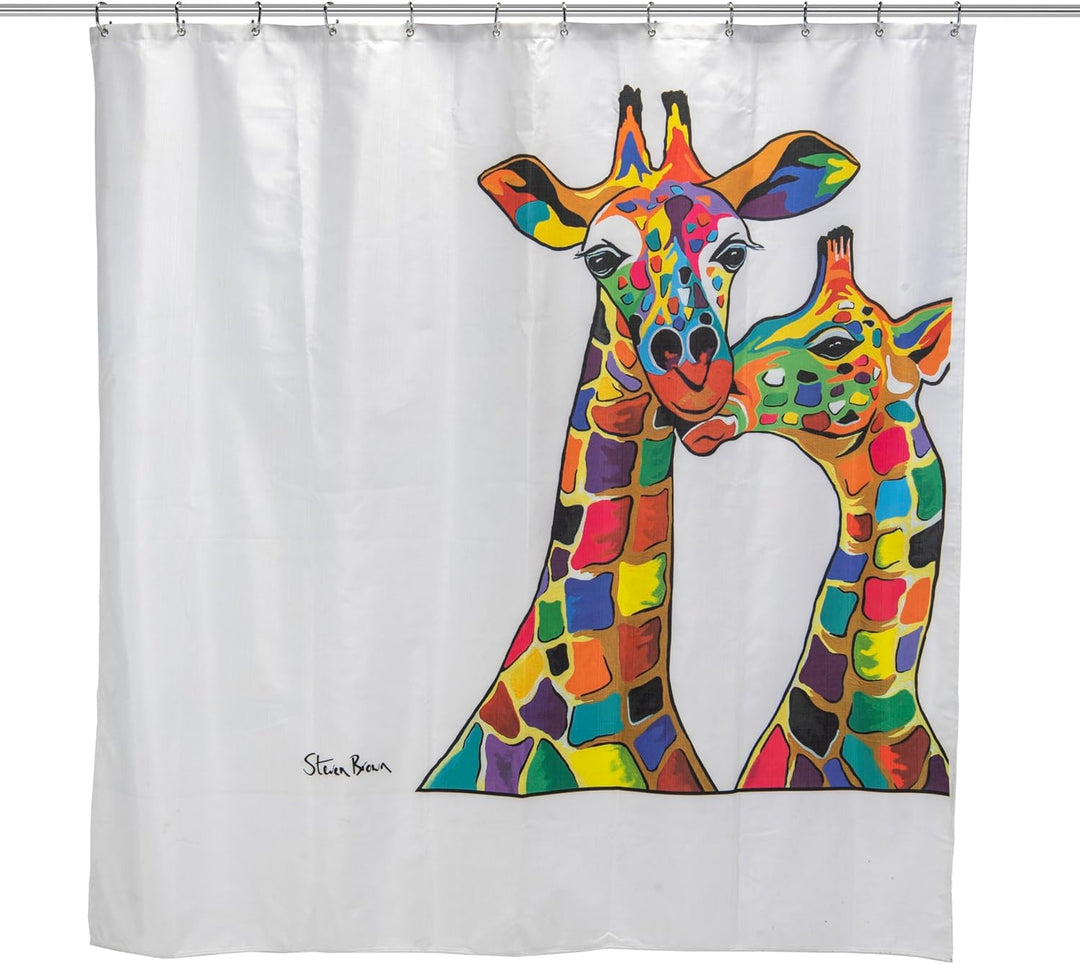 Croydex Duschvorhang mit Angus-McCoo-Kunst, Polyester Metall, weiss, 1800mm x 1800mm Francie & Josie