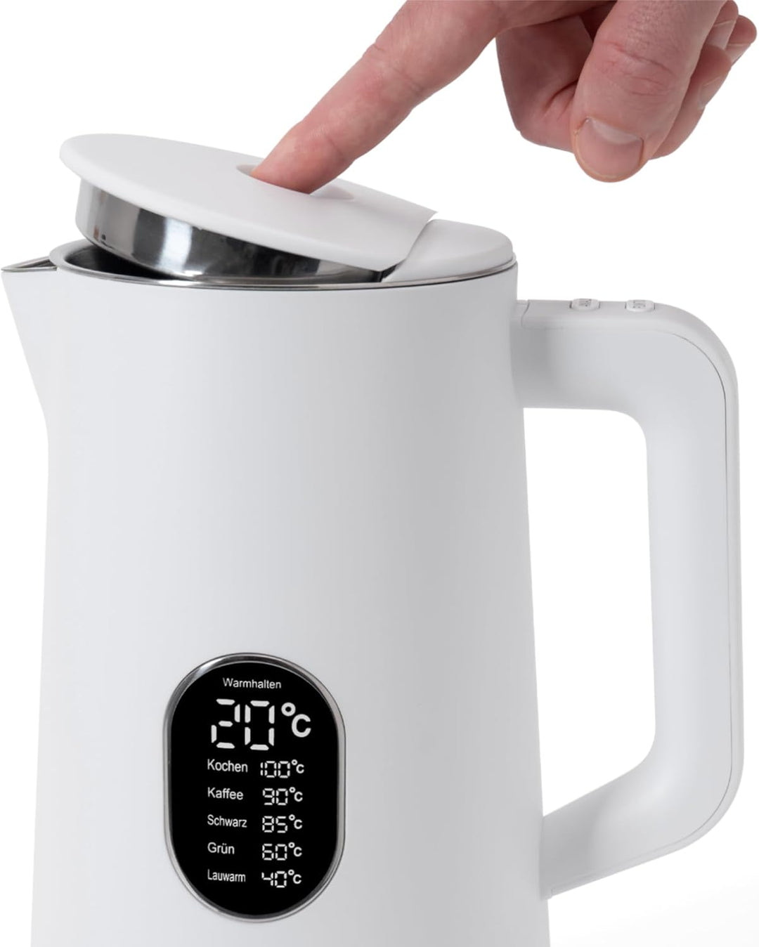 KLAMER Wasserkocher Edelstahl 1,5L 1800W elektrischer Wasserkocher weiss mit Temperatureinstellung z