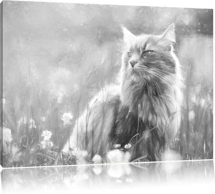 Pixxprint Katze in der Wildnis Kunst als Leinwandbild/Grösse: 100x70 cm/Wandbild/Kunstdruck/fertig b