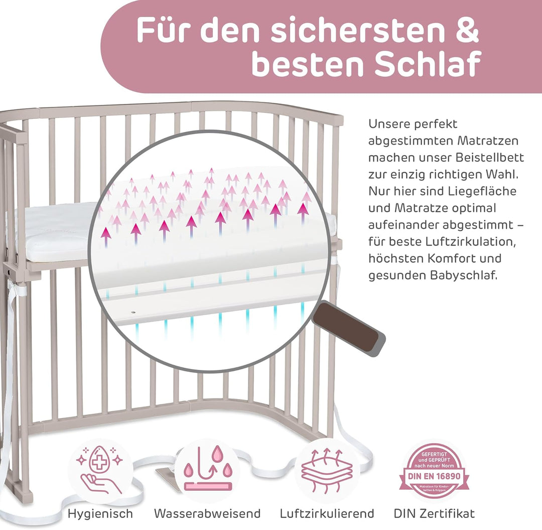 babybay Boxspring Beistellbett aus massivem Buchenholz/kompakt & verwandelbar/Kinderbett Höhe stufen