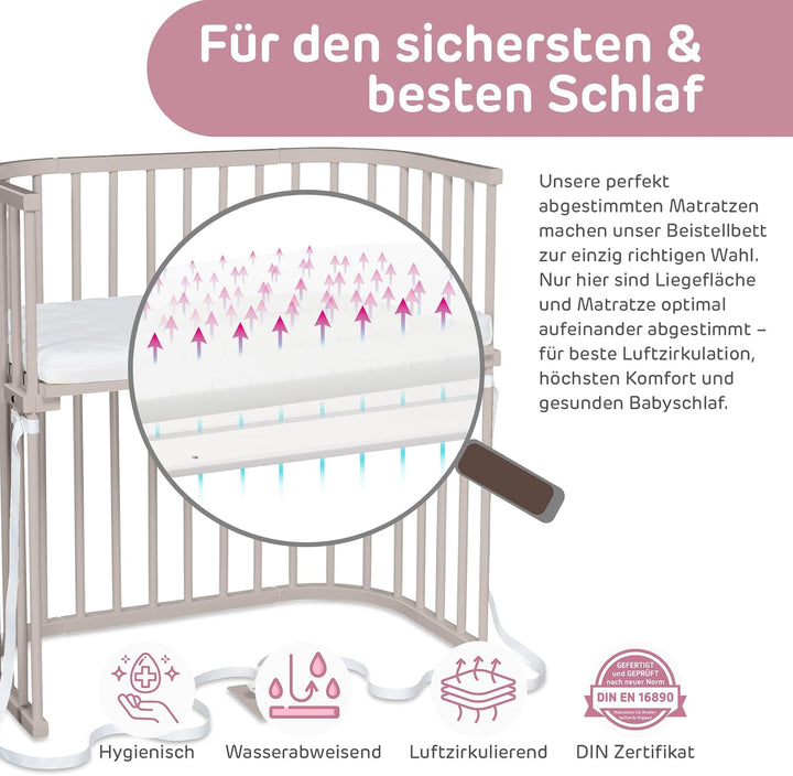 babybay Boxspring Beistellbett aus massivem Buchenholz/kompakt & verwandelbar/Kinderbett Höhe stufen