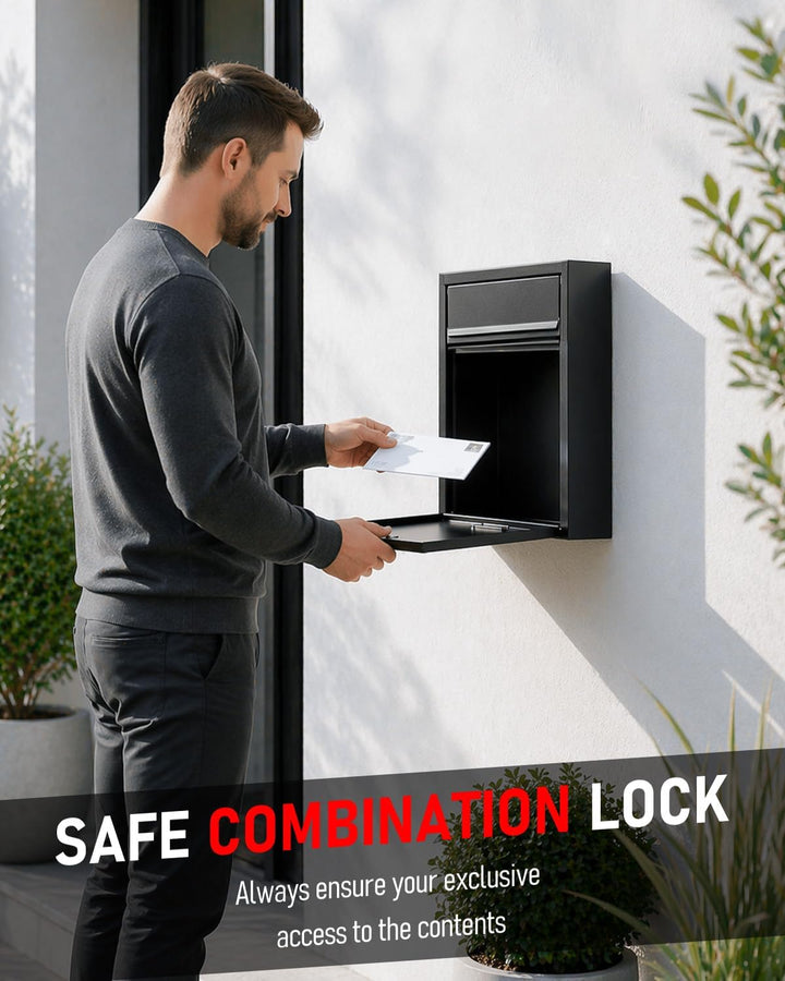 Uniclife Wall Mount Mailbox für aussen, grosse Ablagefach mit Zahlenschloss, Sicherheit Schliessung