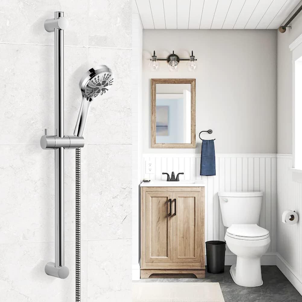 OFFO Edelstahl Duschstange 68cm, Wandmontierte Brausestange Verstellbar Abstand 38 bis 66cm mit Dusc