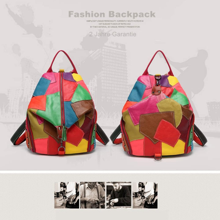 Eysee Rucksack Damen Leder Rucksackhandtasche-Rind Leder Daypack Collage Gradient 2019 NEU Mehrfagib