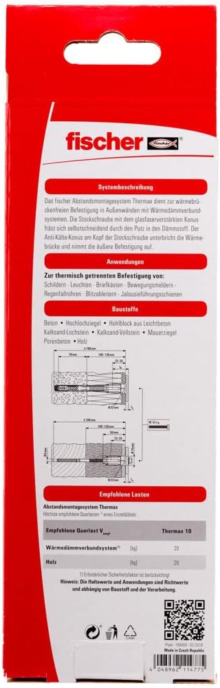 fischer Abstandsmontagesystem Thermax 10/120 M10 (2) für Dämmstoffe, Dämmstoffdübel zur Befestigung