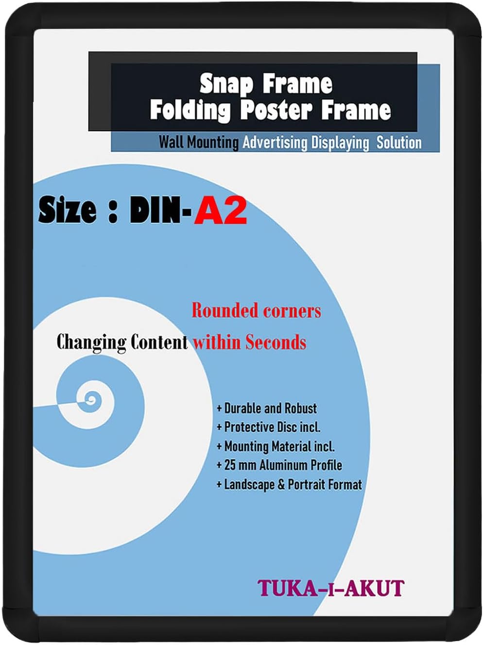 TUKA-i-AKUT 10er Aluminium Klapprahmen A2 | 25 mm Profil | Abgerundete Ecken | Schutzscheibe Befesti