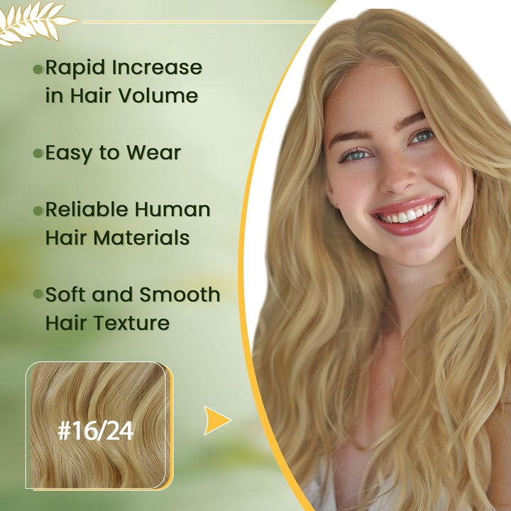 RUNATURE Clip Echthaar Extensions Gold Blond mit Hellblond Clip in Haarverlängerung Remy Echthaar Cl