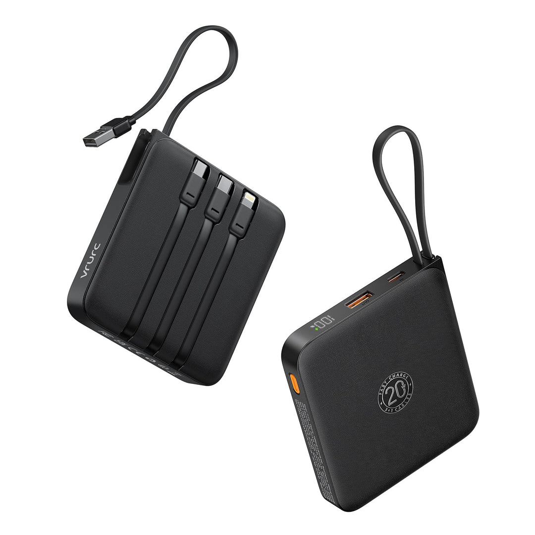 VRURC Powerbank 20000mAh Power Bank mit Kabel Klein USB C 22.5W QC3.0 Schnelles Aufladen Tragbares L