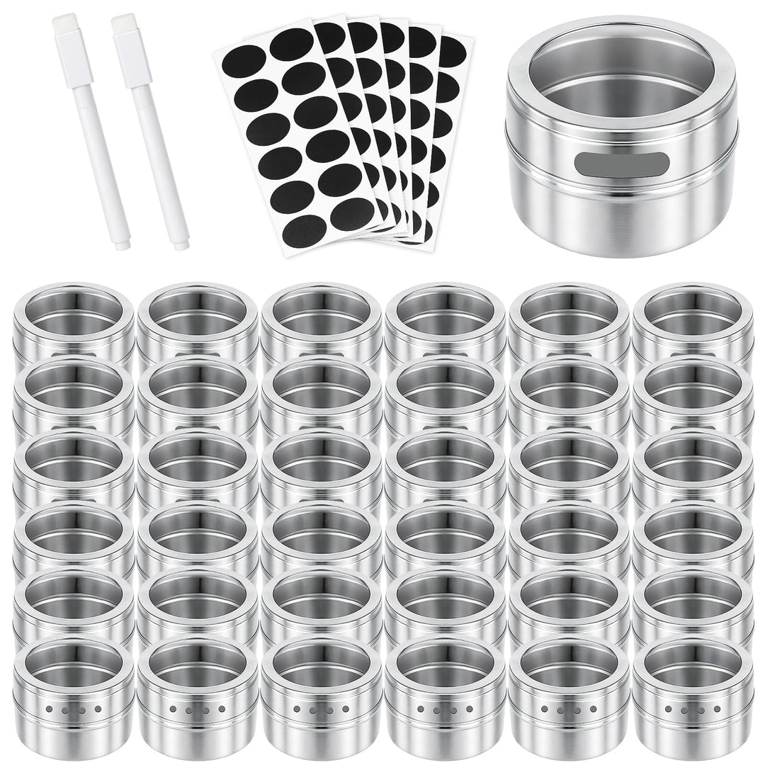 LYCN 36er Set Magnetische Gewürzdosen aus Edelstahl, 90ml Gewürzbehälter mit Sichtfenster, Platzspar