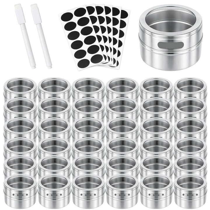 LYCN 36er Set Magnetische Gewürzdosen aus Edelstahl, 90ml Gewürzbehälter mit Sichtfenster, Platzspar