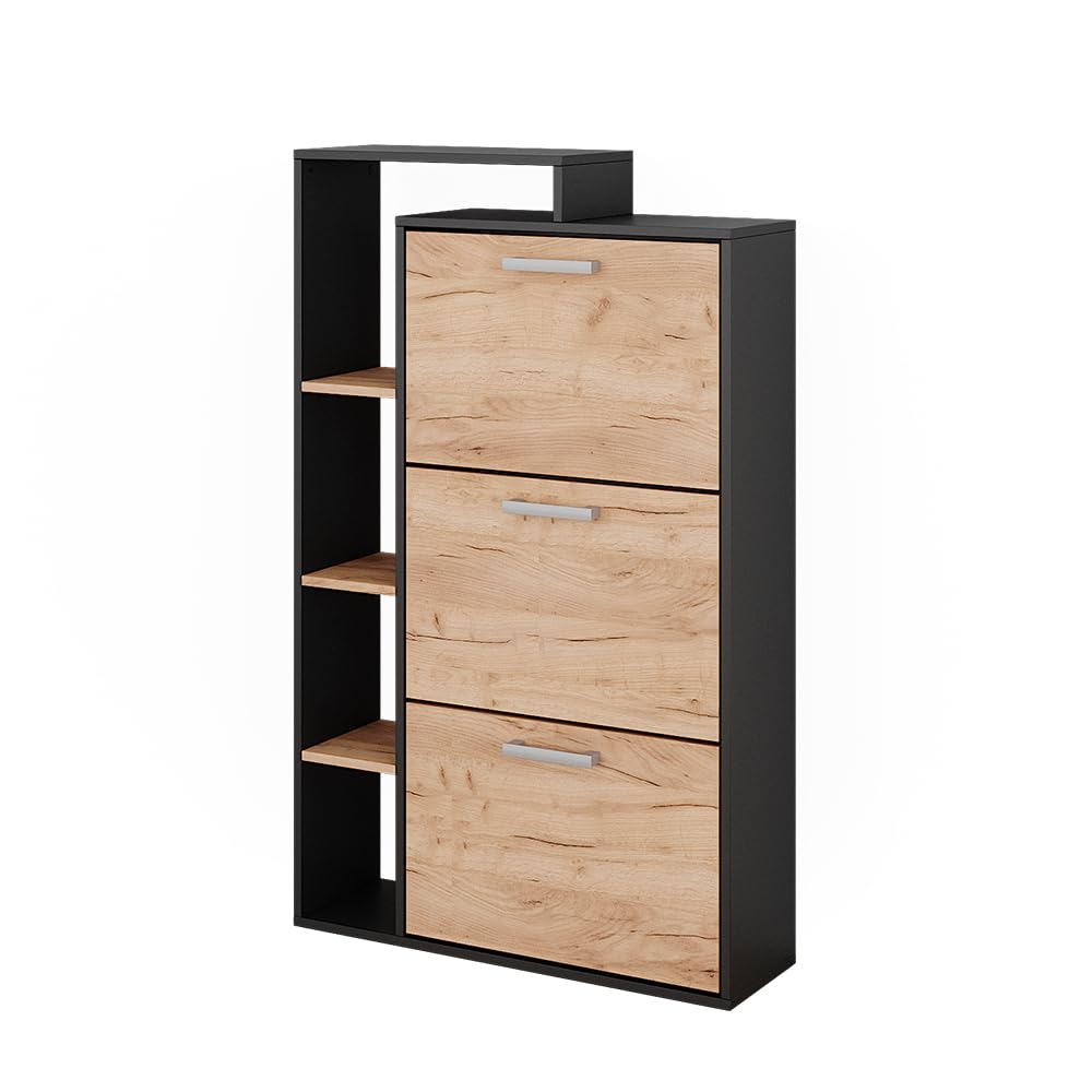 Vicco Schuhkommode Orlando, Goldkraft Eiche, 80 x 128.3 cm mit 3 Fächern Goldkraft Eiche/Anthrazit,