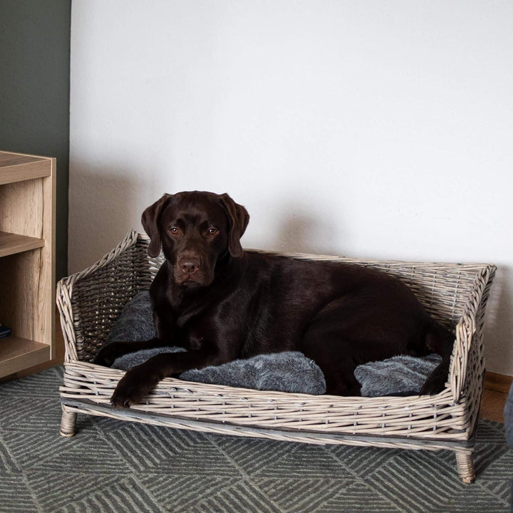 UNUS Hundebett Hundekorb Hundekörbchen aus Weide eckig mit Kissen grau für grosse und kleine Hunde 8