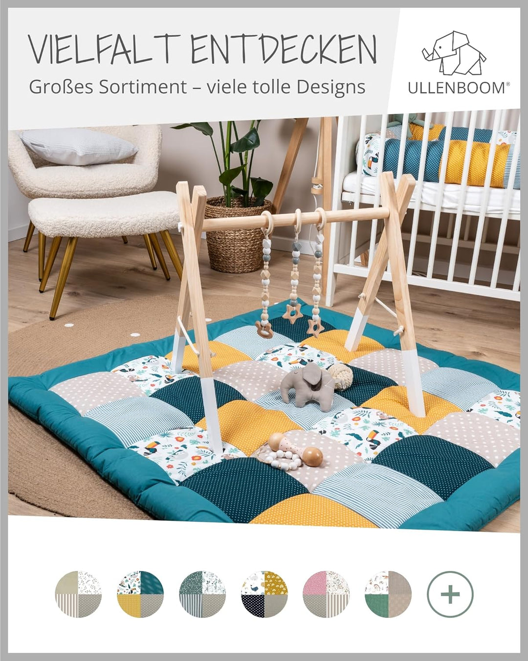 ULLENBOOM ® Baby Krabbeldecke 120x120 cm gepolstert Dschungel (Made in EU) - Krabbeldecke für Baby m