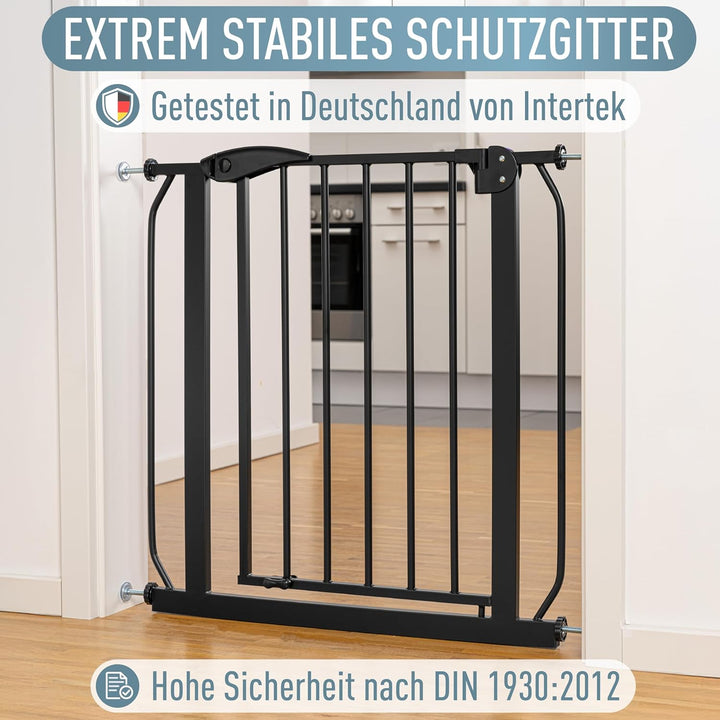 ib style® Berrin | PREISSIEGER | Türschutzgitter | Ohne Bohren | 90° Stop | Auto-Close | Schwarz | 6