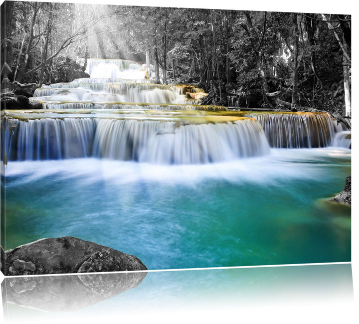 Wilder Bach im Urwald schwarz/weiss Format: 100x70 auf Leinwand, XXL riesige Bilder fertig gerahmt m