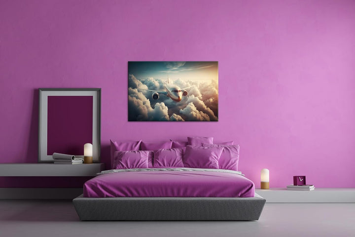 deyoli Flugzeug beim Sonnenaufgang Format: 80x60 cm als Leinwandbild, Motiv fertig gerahmt auf Echth