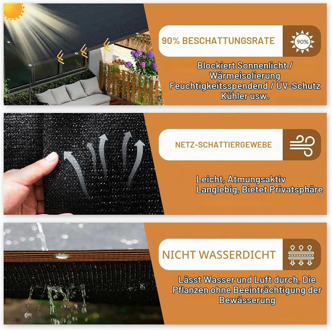 Schattierungsnetz 4x4M,Sonnenschutznetz mit ösen,Sichtschutzgewebe 90% Schattierwirkung,Sonnenschutz