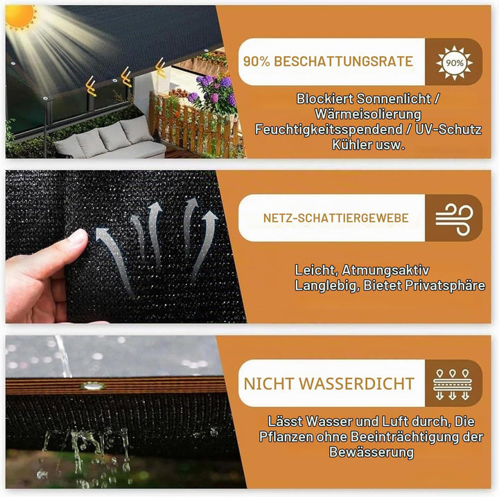 Schattierungsnetz 4x4M,Sonnenschutznetz mit ösen,Sichtschutzgewebe 90% Schattierwirkung,Sonnenschutz