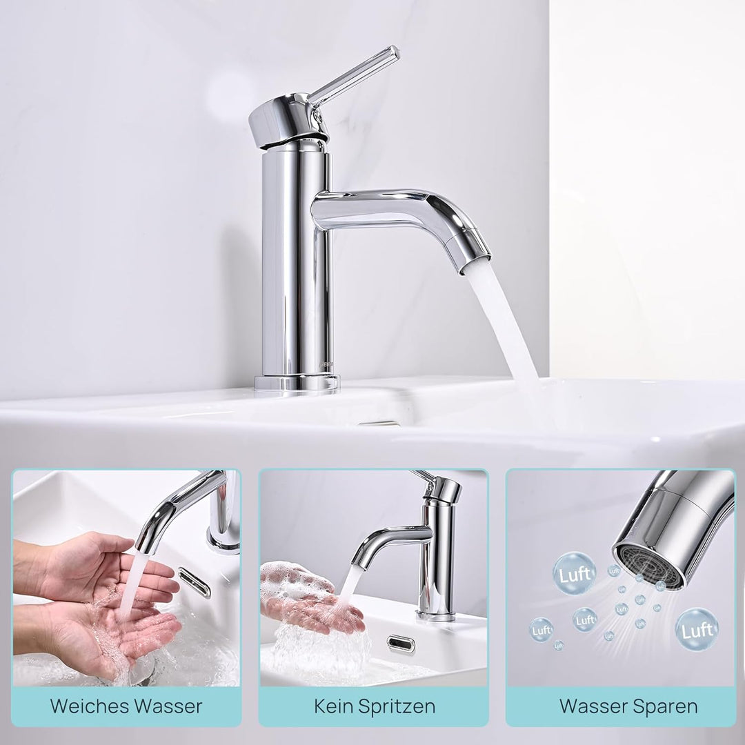 Wasserhahn Bad Mischbatterie, Waschtischarmatur mit Geräuscharmem Keramischem Ventilkern, Einhebelmi