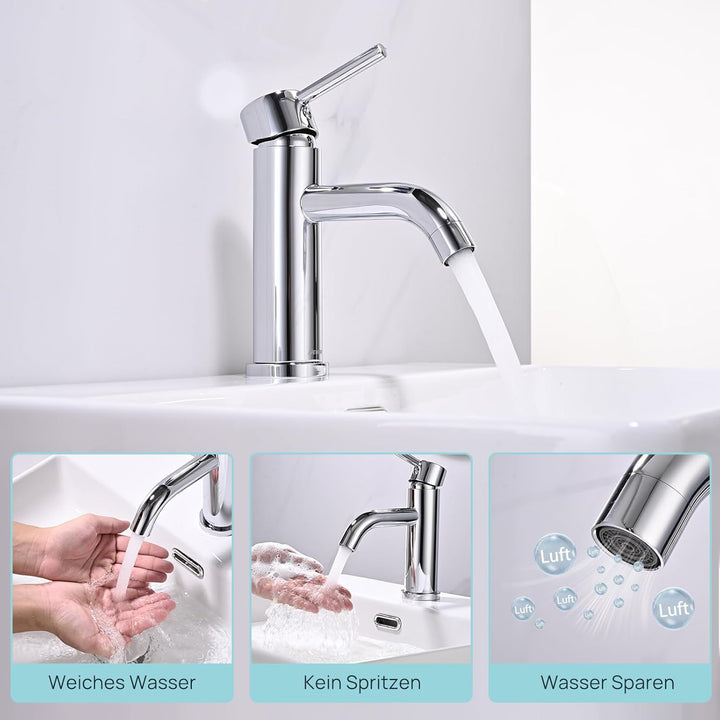 Wasserhahn Bad Mischbatterie, Waschtischarmatur mit Geräuscharmem Keramischem Ventilkern, Einhebelmi