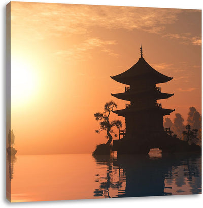 Chinesisches Haus am See, Format: 70x70 als Leinwandbild, tolle Bilder fertig auf Holzrahmen gespann
