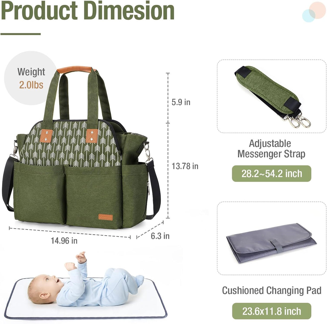 Lekebaby Baby Wickeltasche Bote gross mit Wickelunterlage für Reise, Grün, Grün
