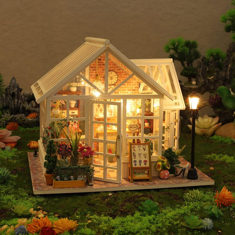 GuDoQi DIY Puppenhaus Miniatur Kit, 3D Hölzernes Puppenhaus Bausatz mit Möbeln und Musik und LED-Lic