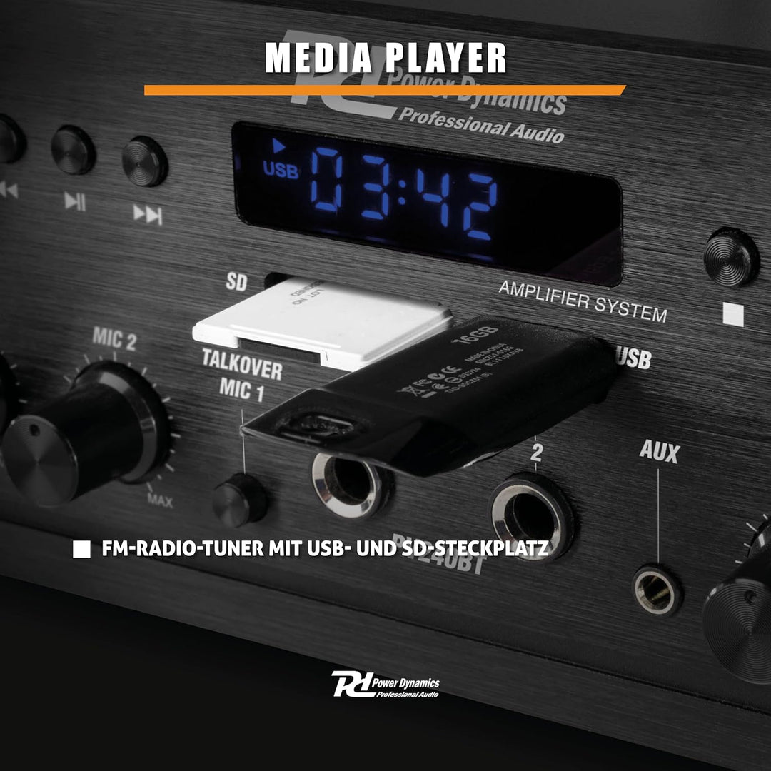 Power Dynamics PV240BT - 4 Kanal Stereo Verstärker Bluetooth, 400 Watt Amplifier Hifi Receiver, Fern