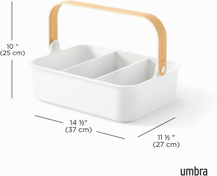 Umbra Bellwood Bin stapelbarer Behälter, Organizer mit entnehmbaren Trennwänden, Weiss/Natur, 36x26x