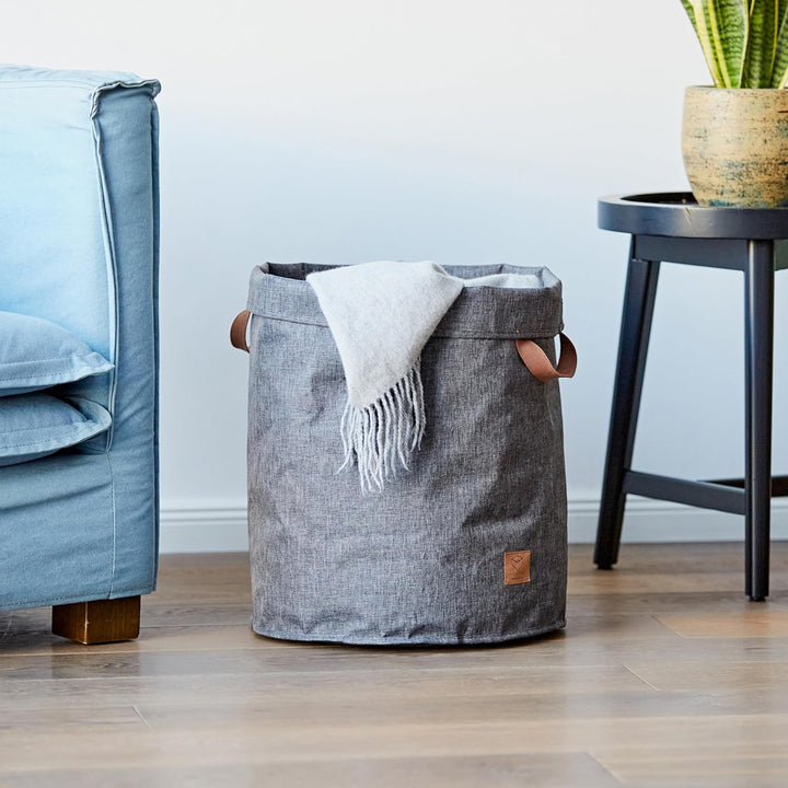LOVE IT STORE IT Premium Aufbewahrungskorb mit Griffen - Runder Wäschesammler aus Leinen - Grau - St