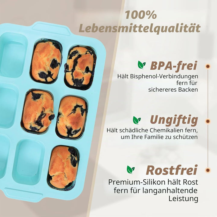 2-Stück Silikon Mini Kastenform: Klein Kuchenform mit Metallrahmen für 9 Kuchen - Antihaft Kleine Br