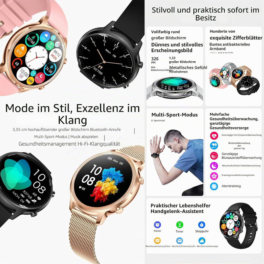Smartwatch Herren mit Telefonfunktion, 2022 1,32" HD Voll Touchscreen Armbanduhr Damen Smartwatch mi