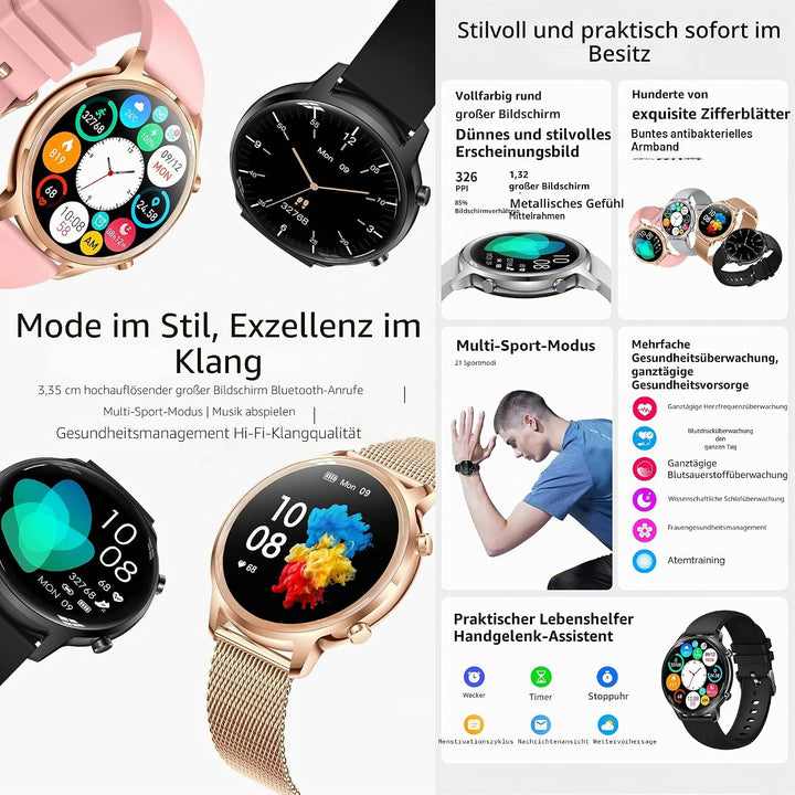 Smartwatch Herren mit Telefonfunktion, 2022 1,32" HD Voll Touchscreen Armbanduhr Damen Smartwatch mi
