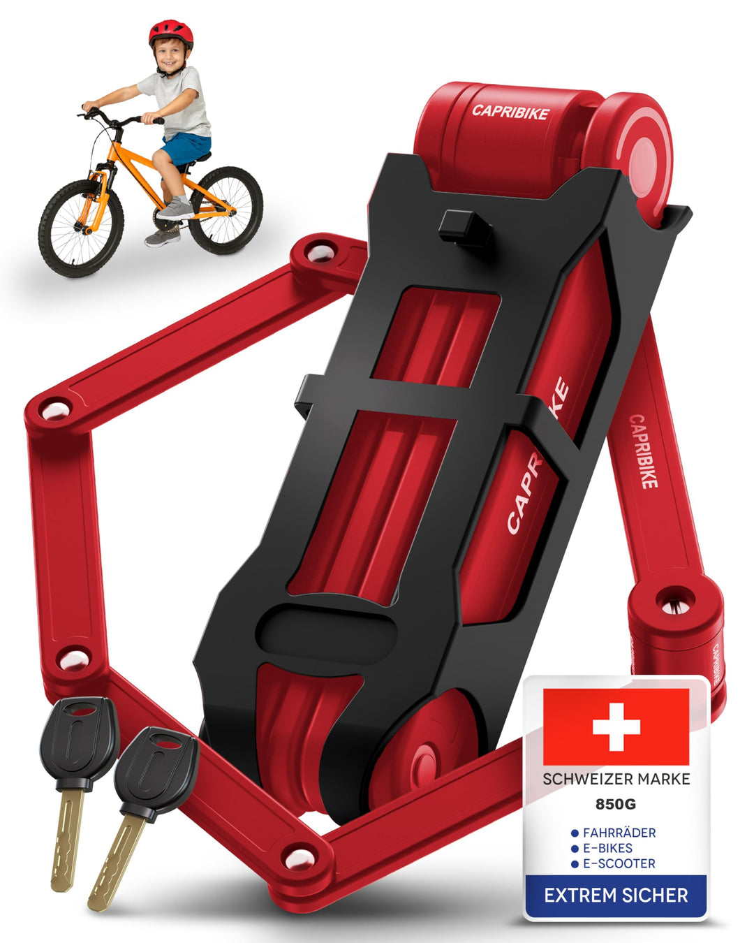 CAPRIBIKE Faltschloss für Fahrrad – Hochwertiges Fahrradschloss Hohe Sicherheit – Kompaktes E Bike S