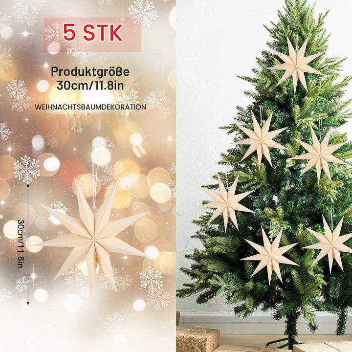 5 Stück Papiersterne Weihnachten Beige 30cm 9 Zacken Creme Papiersterne Faltsterne Aufhängen Weihnac