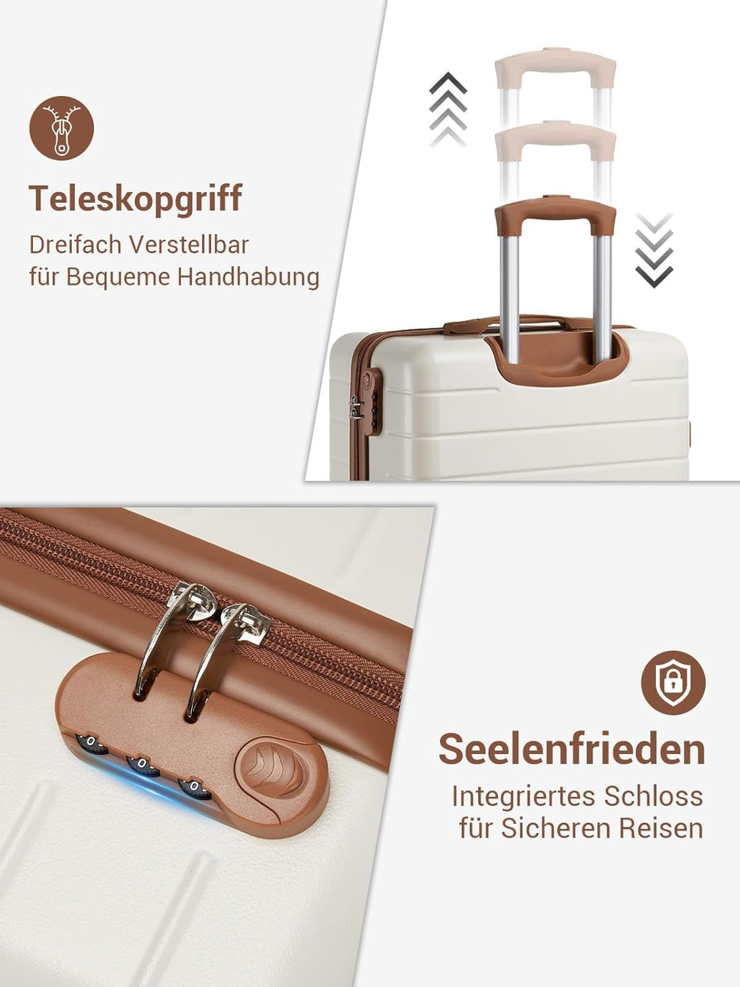 Mittelgrosser Koffer L, Hartschalenkoffer aus ABS, Leichter Trolley mit 4 Leisen 360° Doppelrollen,