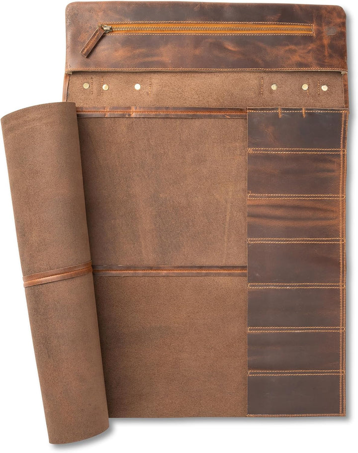 Angus Stoke Messertasche extra gross aus Büffelleder für Köche – Premium Echt-Leder Kochmesserrolle