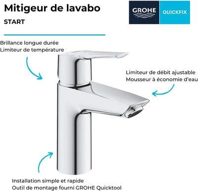 GROHE Precision Feel - Thermostat-Wannenbatterie & QUICKFIX Start - Einhand- Waschtischarmatur (wass