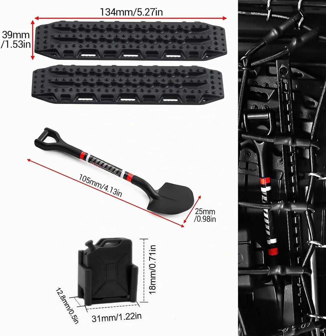 RC Crawler Zubehör, 1/10 Truck Dachträger Rc Zubehör Set 8 in 1 Tankaufbewahrungsbox, Gepäcknetz, Sc