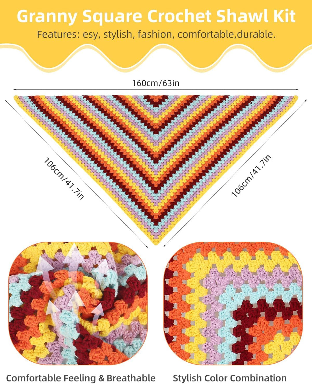 Aeelike Granny Square Shawl Häkelset für Anfänger, Häkelnadel Set mit Häkelnadeln 3,5mm 4,0mm, Häkel