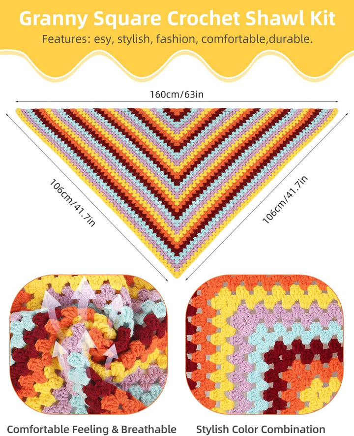 Aeelike Granny Square Shawl Häkelset für Anfänger, Häkelnadel Set mit Häkelnadeln 3,5mm 4,0mm, Häkel